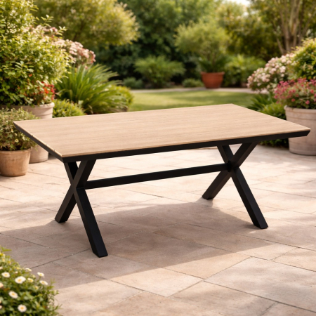 Gradina & balcon - Masa pentru gradina, cadru aluminiu, blat polywood cu aspect de lemn, 180x100x75 cm, maro