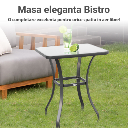  Masa pentru gradina cu suprafata din sticla tratata termic, Neagra, 68.5x68.5x84cm [5]