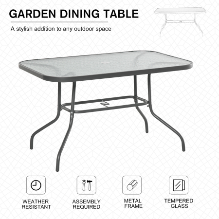 Masa pentru Gradina din Metal si Sticla cu Orificiu pentru Umbrela120x80x70cm [3]