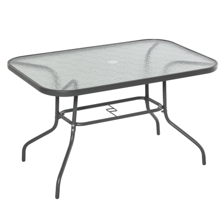 Mese gradina -  Masa pentru Gradina din Metal si Sticla cu Orificiu pentru Umbrela120x80x70cm