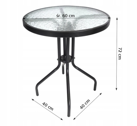 Masa pentru gradina sau balcon, cadru metalic, blat sticla, 60x70cm, negru [1]