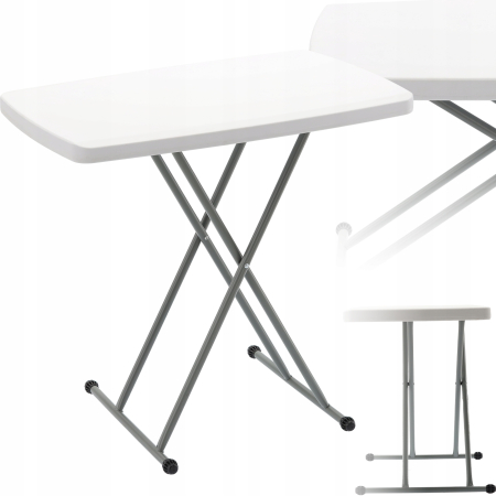 Masa pliabila 76x50 cm, inaltime reglabila 36-71 cm, pentru terasa, gradina sau camping, HDPE alb [4]
