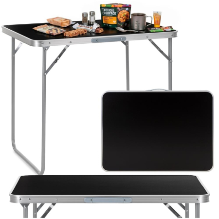 Masa pliabila camping cu maner transport, blat MDF si cadru aluminiu, 80x60x70 cm, argintiu si negru [2]