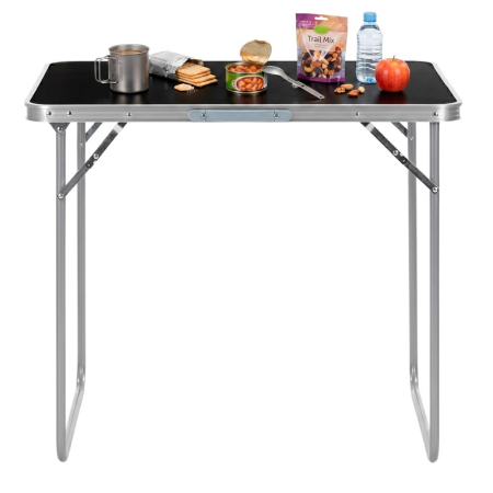 Masa pliabila camping cu maner transport, blat MDF si cadru aluminiu, 80x60x70 cm, argintiu si negru [17]