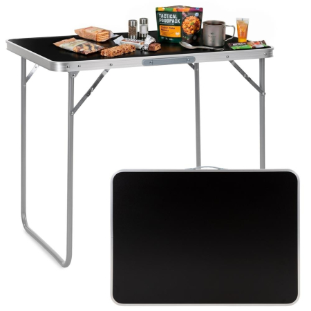 Masa pliabila camping cu maner transport, blat MDF si cadru aluminiu, 80x60x70 cm, argintiu si negru [3]