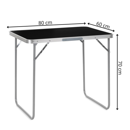 Masa pliabila camping cu maner transport, blat MDF si cadru aluminiu, 80x60x70 cm, argintiu si negru [18]