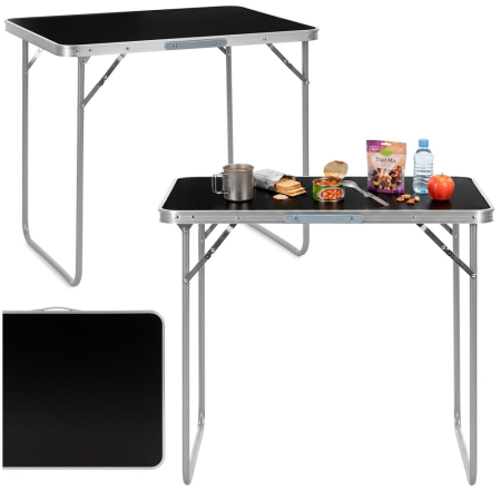 Masa pliabila camping cu maner transport, blat MDF si cadru aluminiu, 80x60x70 cm, argintiu si negru [4]