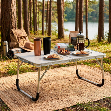 Masa pliabila camping sau picnic joasa cu maner transport, blat MDF si cadru aluminiu, 62x40x25 cm, gri [7]