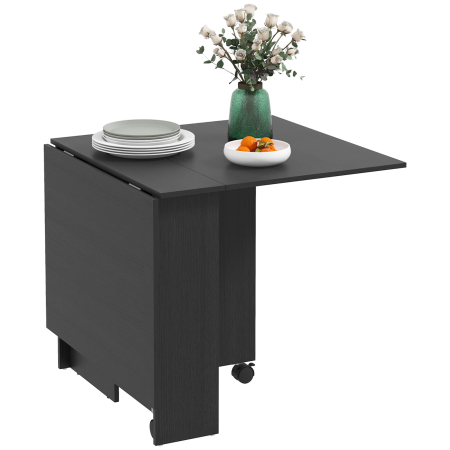 Bucatarie -  Masa pliabila compacta cu 2 extensii pentru 6 persoane, cu rafturi si roti, negru