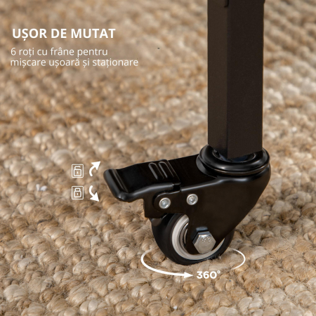  Masa Pliabila cu 6 Roti si Raft Stil Industrial din Lemn si Metal, Maro Rustic [4]