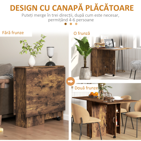  Masa Pliabila de Luat Masa, Masa cu Blaturi pentru Spatii Mici, cu Rafturi cu 2 Niveluri, Masa de Bucatarie Mica cu Rotile de Rulare [3]