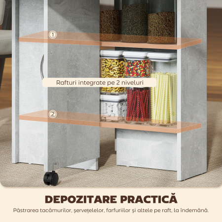  Masa Pliabila din Lemn pentru 4-6 Persoane cu Roti, 75x140x74cm, Gri [5]