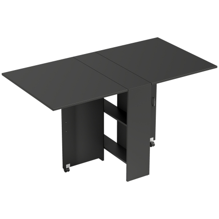 Mese bucatarie si living -  Masa Pliabila din Lemn pentru 4-6 Persoane cu Roti, 75x140x74cm, Neagra
