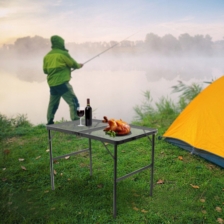 Masa pliabila metalica pentru gradina sau drumetie, 80x40x66cm, inaltime reglabila, neagra [3]