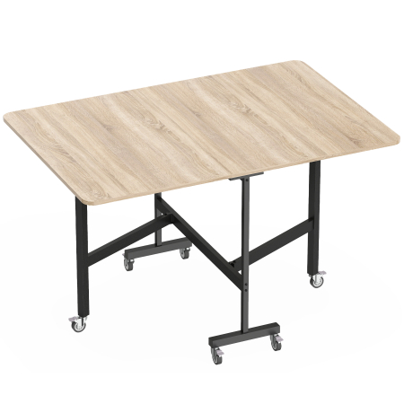 Mobila bucatarie -  Masa Pliabila pentru 4-6 Persoane cu 2 Extensii si Roti cu Frana, 120x80x73 cm, Stejar