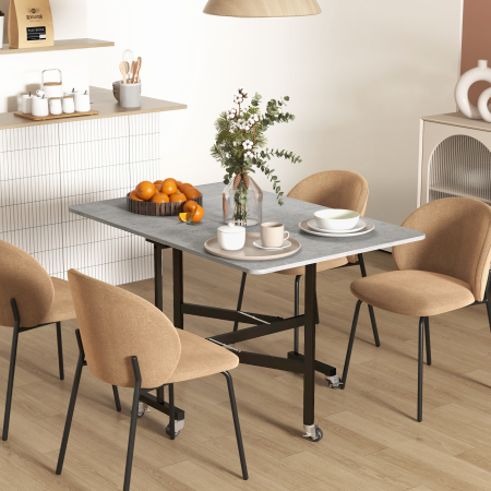  Masa Pliabila pentru 4-6 Persoane, Masa de Bucatarie Moderna cu Spatiu Economic si 6 Roti, 120x80x73 cm, Gri [1]