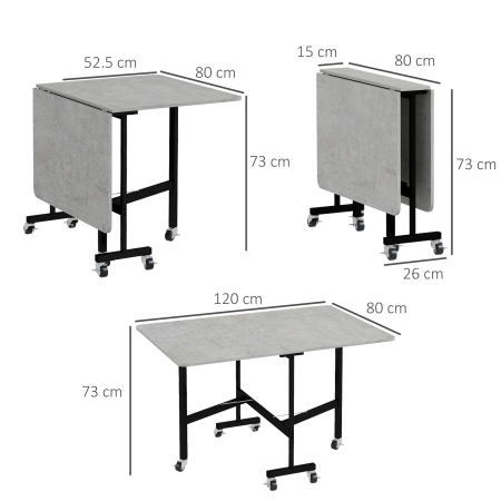  Masa Pliabila pentru 4-6 Persoane, Masa de Bucatarie Moderna cu Spatiu Economic si 6 Roti, 120x80x73 cm, Gri [2]