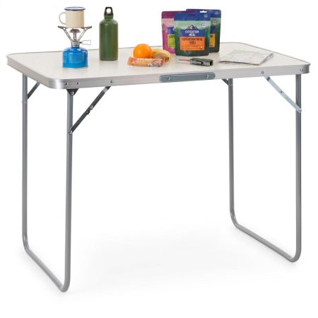Masa pliabila pentru camping, cu maner transport, blat MDF si cadru aluminiu, 90x60x70 cm, gri [13]