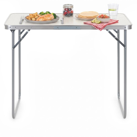 Masa pliabila pentru camping, cu maner transport, blat MDF si cadru aluminiu, 90x60x70 cm, gri [6]