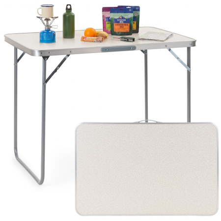 Masa pliabila pentru camping, cu maner transport, blat MDF si cadru aluminiu, 90x60x70 cm, gri [3]