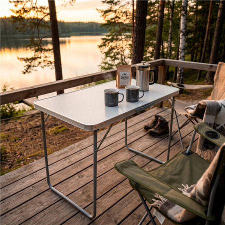 Masa pliabila pentru camping, cu maner transport, blat MDF si cadru aluminiu, 90x60x70 cm, gri [17]