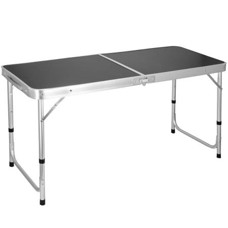 Masa pliabila pentru camping cu organizator suspendat, inaltime reglabila, aluminiu si MDF, 120x47x71 cm, negru si argintiu [5]