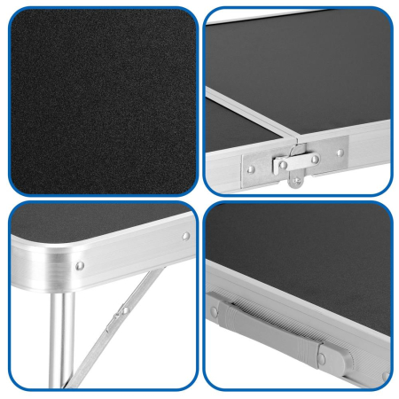 Masa pliabila pentru camping cu organizator suspendat, inaltime reglabila, aluminiu si MDF, 120x47x71 cm, negru si argintiu [11]