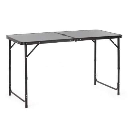 Gradina & balcon - Masa pliabila pentru camping cu suport umbrela, reglabila pe inaltime, aluminiu si MDF, 120x60x71 cm, negru si gri