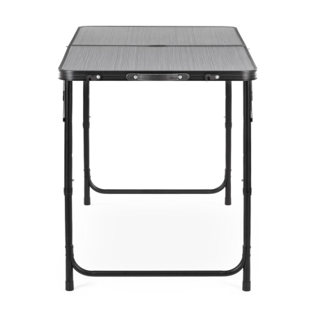 Masa pliabila pentru camping cu suport umbrela, reglabila pe inaltime, aluminiu si MDF, 120x60x71 cm, negru si gri [20]