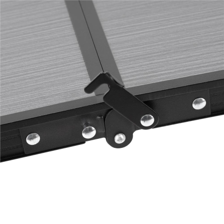 Masa pliabila pentru camping cu suport umbrela, reglabila pe inaltime, aluminiu si MDF, 120x60x71 cm, negru si gri [15]