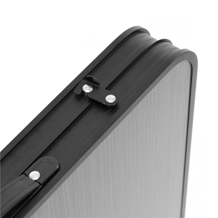 Masa pliabila pentru camping cu suport umbrela, reglabila pe inaltime, aluminiu si MDF, 120x60x71 cm, negru si gri [11]
