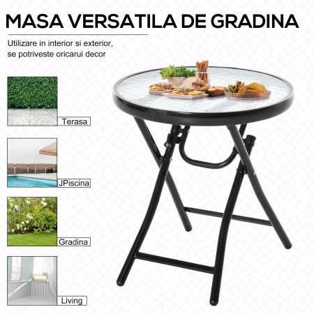  masa pliabila pentru gradina, blat sticla, neagra [6]