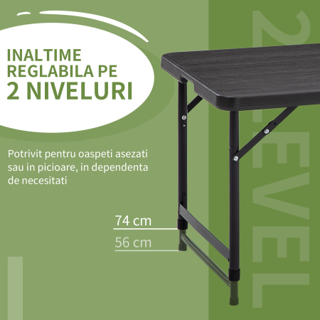  Masa pliabila pentru gradina pentru 4 persoane, Masa dreptunghiulara de exterior cu inaltime reglabila, cu blat de masa din HDPE si cadru de otel, gri inchis [4]