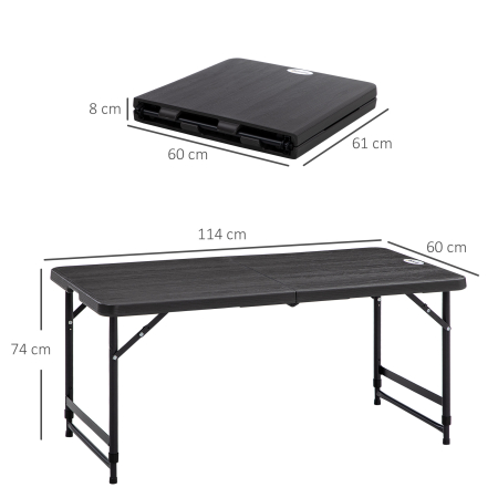  Masa pliabila pentru gradina pentru 4 persoane, Masa dreptunghiulara de exterior cu inaltime reglabila, cu blat de masa din HDPE si cadru de otel, gri inchis [2]