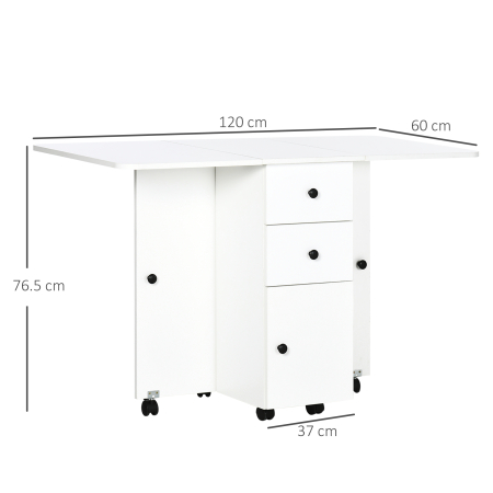  Masa pliabila pentru maximum 6 persoane, cu 2 sertare, dulap si raft, din PAL, 120x60x76.5 cm, alb [2]