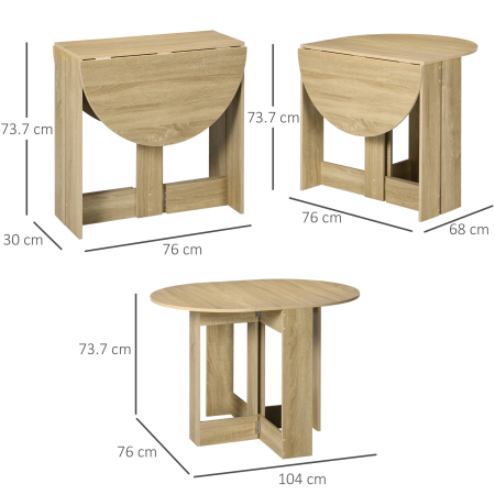  Masa pliabila pentru sufragerie cu 2 extensii, masa consola compacta din lemn, culoare stejar [2]