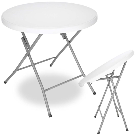Masa pliabila rotunda pentru gradina sau catering 75x80 cm, HDPE si metal, alb [1]