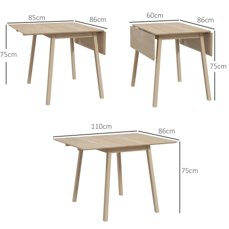  Masa Plianta cu Economie de Spatiu cu 2 Clapete, Masa pentru 2-4 Persoane din Lemn de Pin, 110x86x75 cm, Lemn Natural [2]