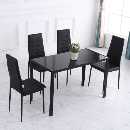  Masa Rectangulara pentru 4 Persoane din Metal si Sticla Calita, 120x60x75 cm, Negru [6]