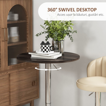  Masa reglabila pentru bar cu blat pivotant 360°, Nuc [4]