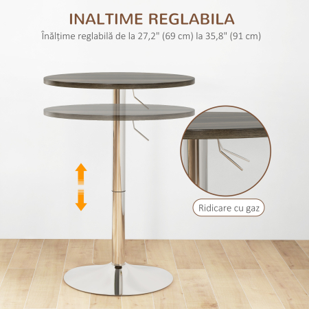  Masa reglabila pentru bar cu blat pivotant 360°, Nuc [3]