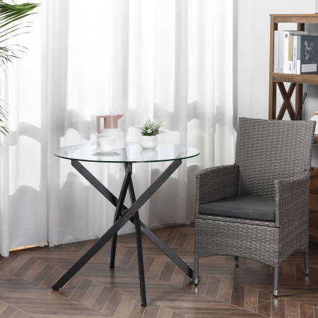  Masa Rotunda 80×80×75 cm - Sticla Eleganta & Picioare Metal [1]