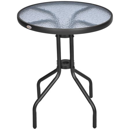 Mese gradina -  Masa Rotunda de Gradina cu Blat din Sticla Securizata, Φ60x70 cm, Negru