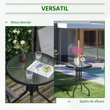  Masa Rotunda de Gradina cu Blat din Sticla Securizata, Φ60x70 cm, Negru [4]