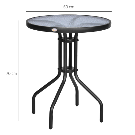  Masa Rotunda de Gradina cu Blat din Sticla Securizata, Φ60x70 cm, Negru [2]