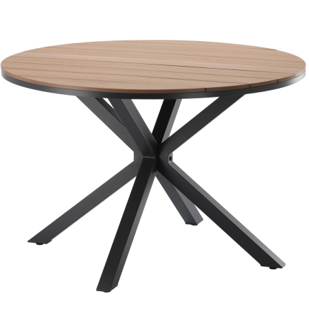 Masa rotunda pentru gradina, cadru aluminiu cu blat polywood aspect lemn, 112x73 cm, maro natur [1]