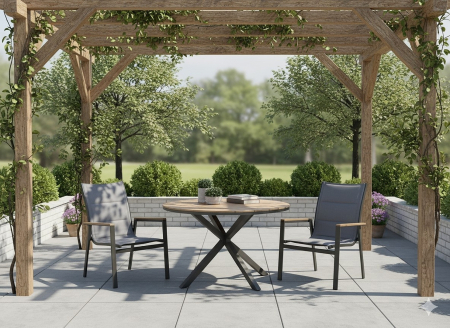 Masa rotunda pentru gradina, cadru aluminiu cu blat polywood aspect lemn, 112x73 cm, maro natur [5]