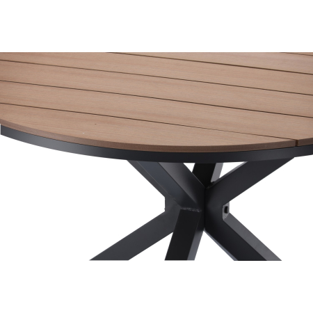 Masa rotunda pentru gradina, cadru aluminiu cu blat polywood aspect lemn, 112x73 cm, maro natur [3]