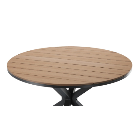 Masa rotunda pentru gradina, cadru aluminiu cu blat polywood aspect lemn, 112x73 cm, maro natur [2]