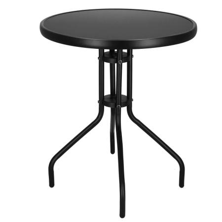 Masa rotunda pentru gradina sau balcon, blat din sticla securizata fumurie, 60 x 70 cm, negru [15]